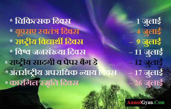 Important Dates In July Important Dates In July