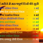 List of Important Days in May Month – मई माह के महत्वपूर्ण दिवस